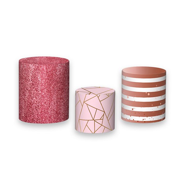 Trio De Capas De Cilindro - Geométrico Rose Efeito Glitter 005