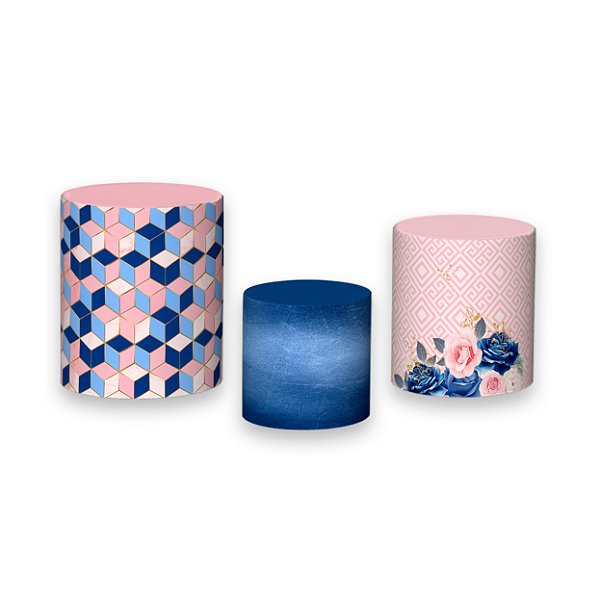 Trio De Capas De Cilindro - Geométrico Geek Rosa e Azul 006