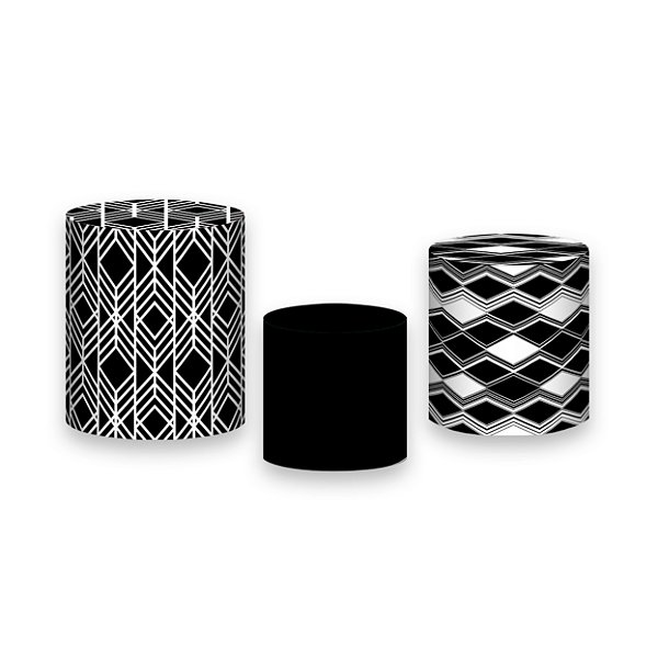 Trio De Capas De Cilindro - Geométrico Preto e Branco 010