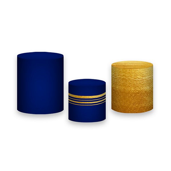 Trio De Capas De Cilindro - Azul com Geométrico Dourado 012