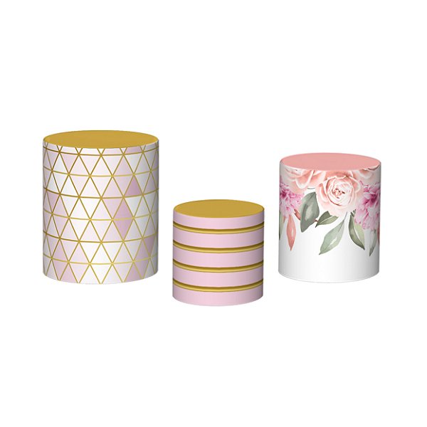 Trio De Capas De Cilindro - Geométrico com Flores 014