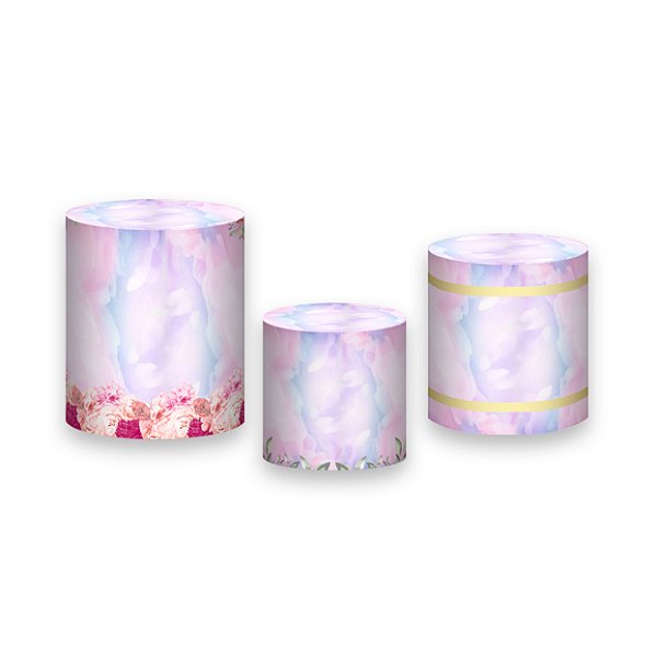 Trio De Capas De Cilindro - Geométrico Rosa e Azul com Flores 020