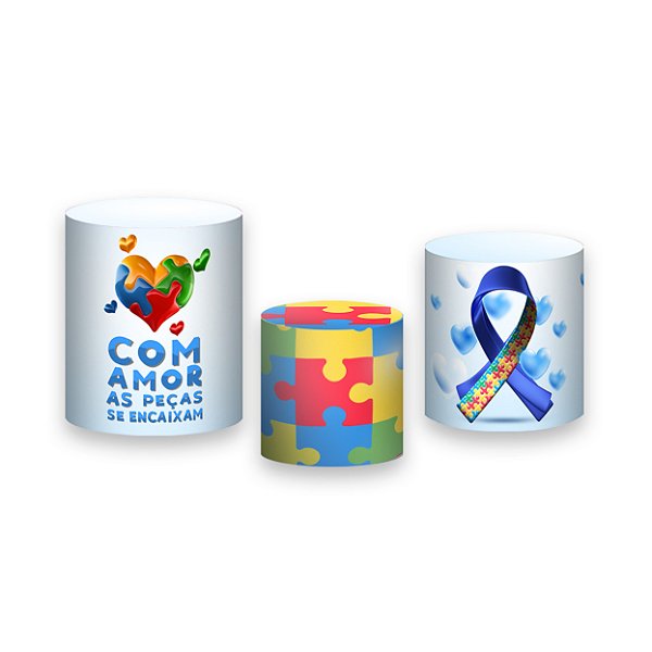 Trio De Capas De Cilindro - Autismo Laço Azul com Quebra Cabeça 003