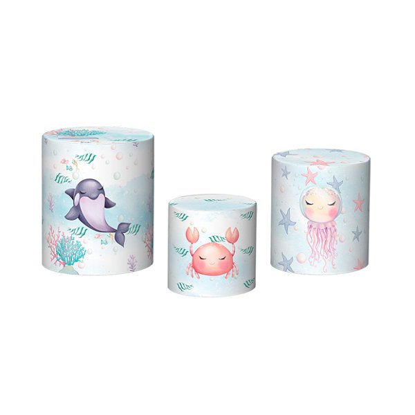 Trio De Capas De Cilindro - Fundo do Mar Golfinho Cute 014