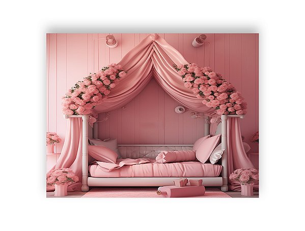 Fundo Fotográfico 1,55 x 1,20 - Quarto de Princesa Rosa Cama 003