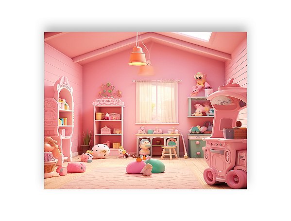 Fundo Fotográfico 1,55 x 1,20 - Quarto de Brinquedos de Boneca Rosa 006