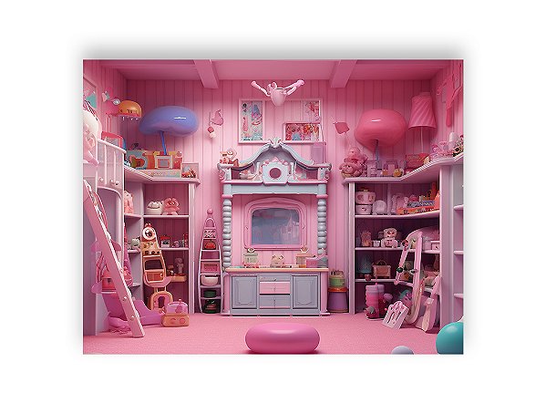 Fundo Fotográfico 1,55 x 1,20 - Quarto de Brinquedos de Princesa Rosa 009