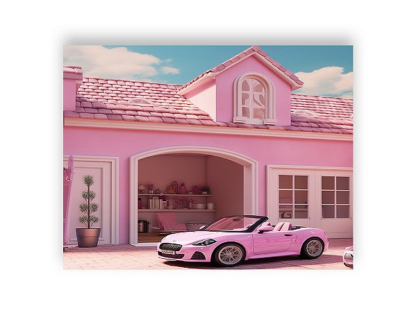 Fundo Fotográfico 1,55 x 1,20 - Casa de Princesa Rosa com Carrinho Rosa 012