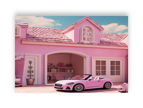 Fundo Fotográfico 2,20 x 1,50 - Casa de Princesa Rosa com Carrinho Rosa 013