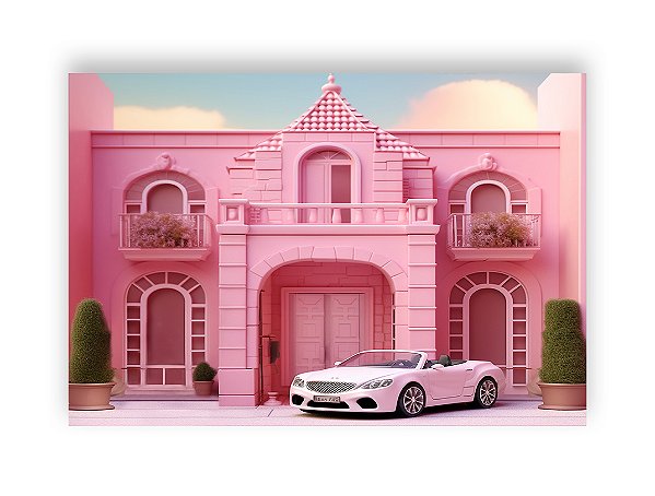 Fundo Fotográfico 2,20 x 1,50 - Casa de Boneca Rosa com Carro Branco 020