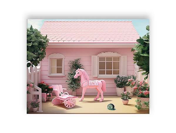 Fundo Fotográfico 1,55 x 1,20 - Casa de Princesa Rosa com Jardim 022