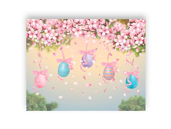 Fundo Fotográfico 1,55 x 1,20 - Ovos de Páscoa Flores e Fitas 028