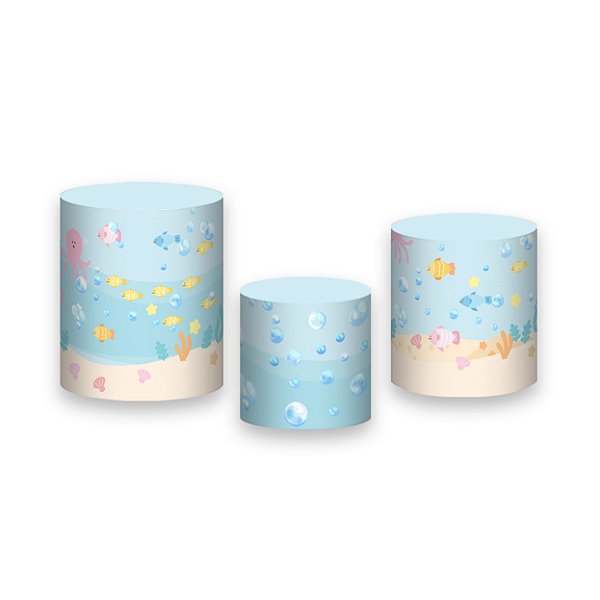 Trio De Capas De Cilindro - Fundo do Mar Cute Desenho 020