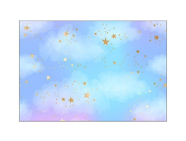 Fundo Fotográfico 2,20 x 1,50 - Nuvens Azuis Rosas e Estrelas 001