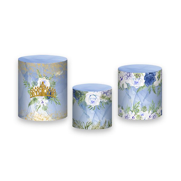 Trio De Capas De Cilindro - 15 Anos Princesa Floral Azul 002