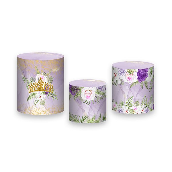 Trio De Capas De Cilindro - 15 Anos Princesa Floral Lilás 004