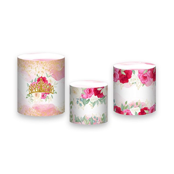 Trio De Capas De Cilindro - 15 Anos Princesa Floral Pink 005