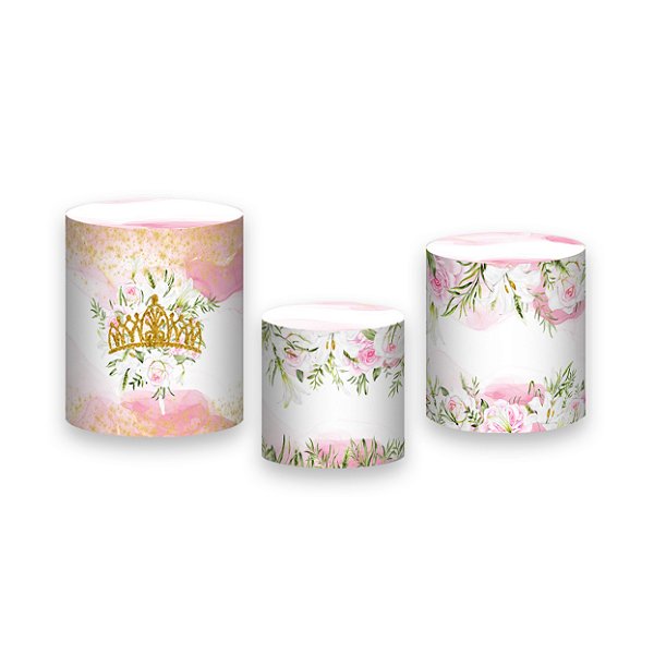 Trio De Capas De Cilindro - 15 Anos Princesa Floral Rosa 006