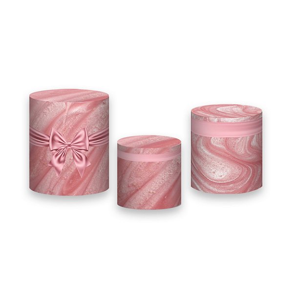 Trio De Capas De Cilindro - Feliz Aniversário Efeito Rosa Metálico 010