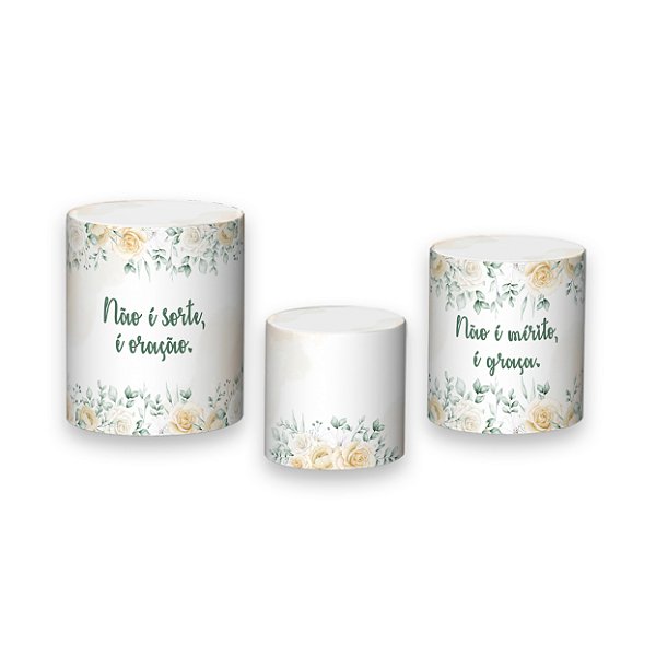 Trio De Capas De Cilindro - Circulo de Oração Bege Floral 017