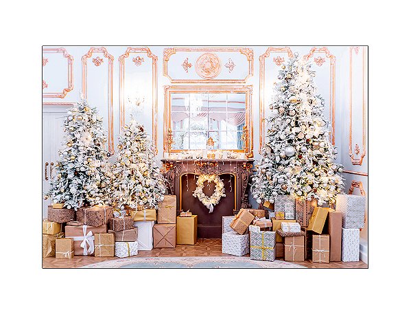 Fundo Fotográfico 2,20 x 1,50 - Sala de Estar com Presentes de Natal 040