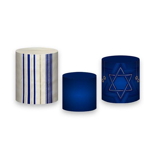 Trio De Capas De Cilindro - Bar Mitzvá Azul com Dourado 037