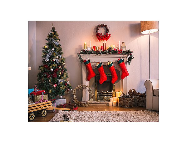 Fundo Fotográfico 1,55 x 1,20 - Natal Sala Árvore e Lareira 053