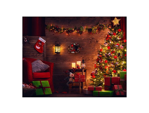 Fundo Fotográfico 1,55 x 1,20 - Natal Árvore E Poltrona Vermelha 062