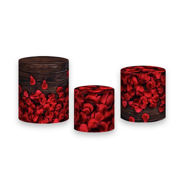 Trio De Capas De Cilindro - Efeito Madeira com Pétalas de Flores 009