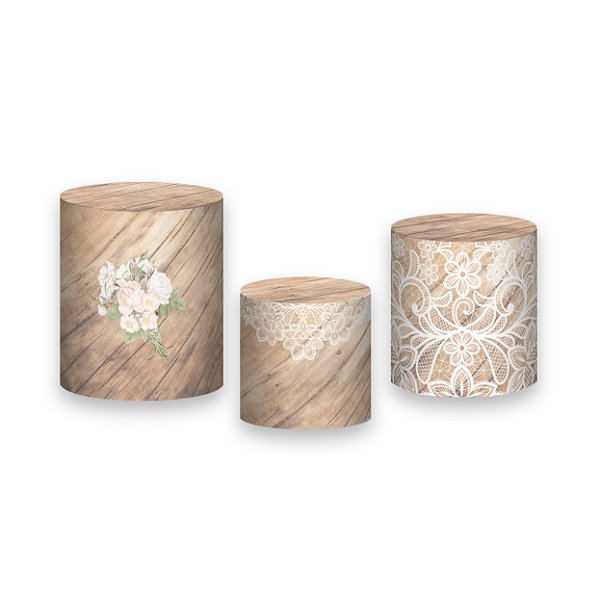 Trio De Capas De Cilindro - Noivado Um Amor Efeito Madeira 022