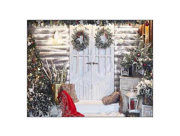 Fundo Fotográfico 1,55 x 1,20 - Natal Casa Frente Decorada 072