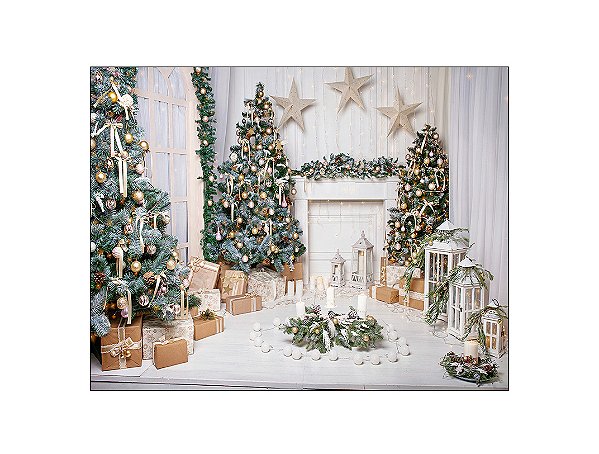 Fundo Fotográfico 1,55 x 1,20 - Natal Branco e Verde 074