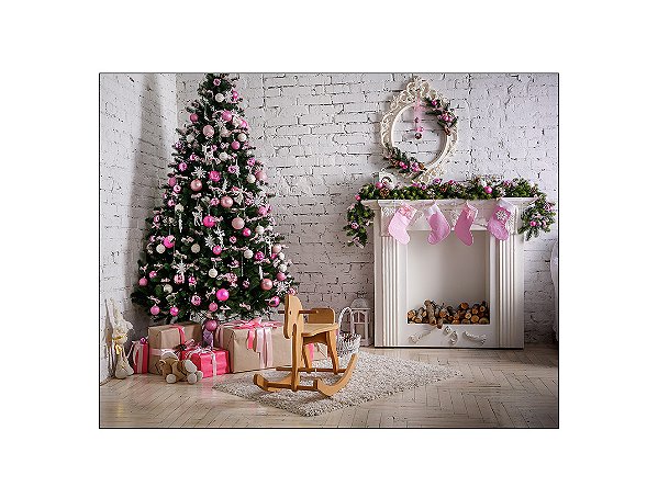 Fundo Fotográfico 1,55 x 1,20 - Natal Branco e Rosa 076