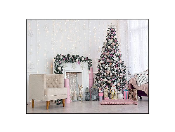Fundo Fotográfico 1,55 x 1,20 - Árvore De Natal Branco e Rosa 078
