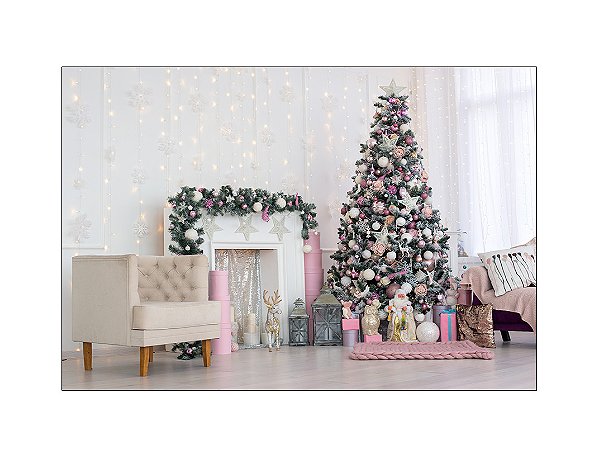 Fundo Fotográfico 2,20 x 1,50 - Árvore De Natal Branco e Rosa 079