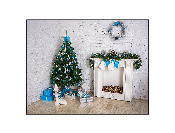 Fundo Fotográfico 1,55 x 1,20 - Natal Branco e Azul 080