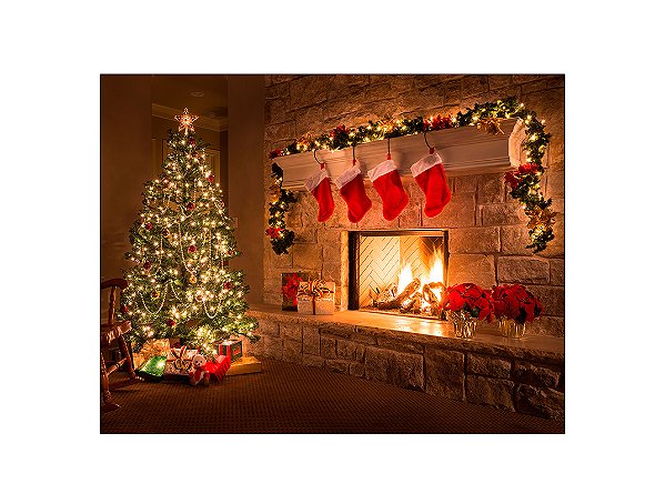 Fundo Fotográfico 1,55 x 1,20 - Lareira e Árvore de Natal 088