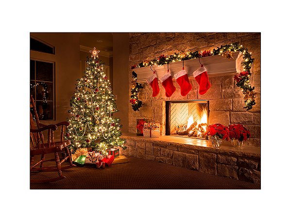 Fundo Fotográfico 2,20 x 1,50 -  Lareira e Árvore de Natal 089