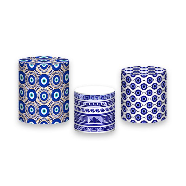 Trio De Capas De Cilindro - Olho Grego Azul Escuro 002