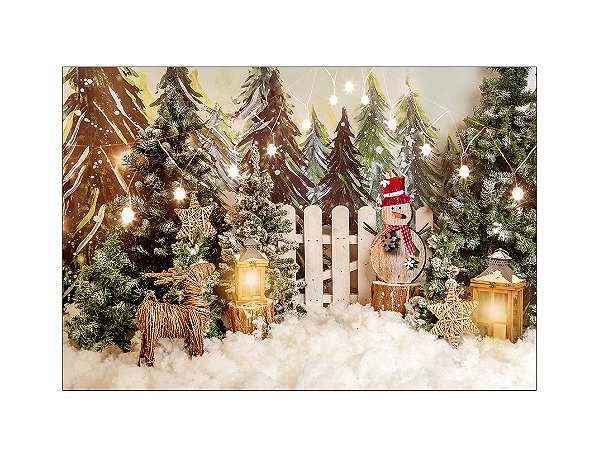 Fundo Fotográfico 2,20 x 1,50 - Natal Cenário Pinheiros e Neve 115