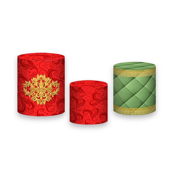 Trio De Capas De Cilindro - Natal Verde e Vermelho com Arabesco 007