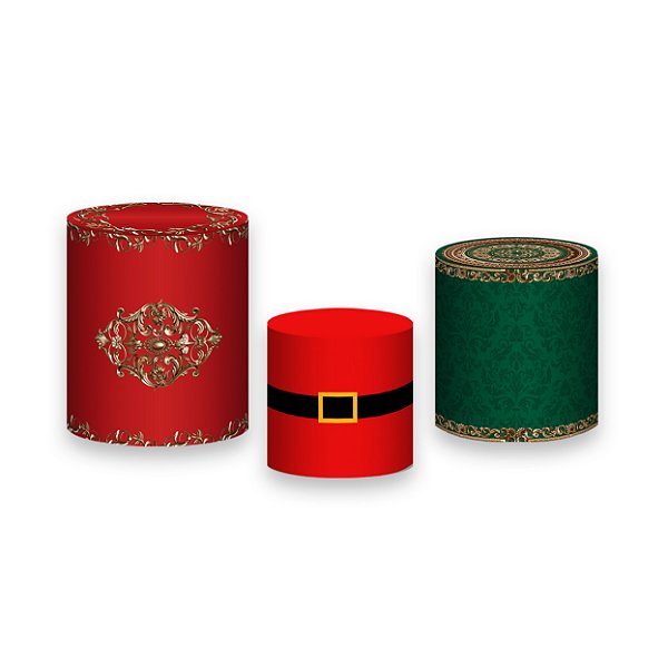 Trio De Capas De Cilindro - Natal Estampa Verde e Vermelho 010