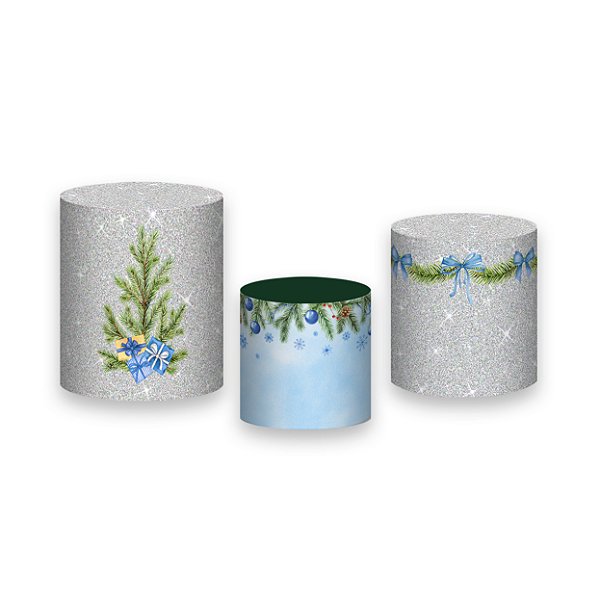 Trio De Capas De Cilindro - Natal Azul com Folhagens 028