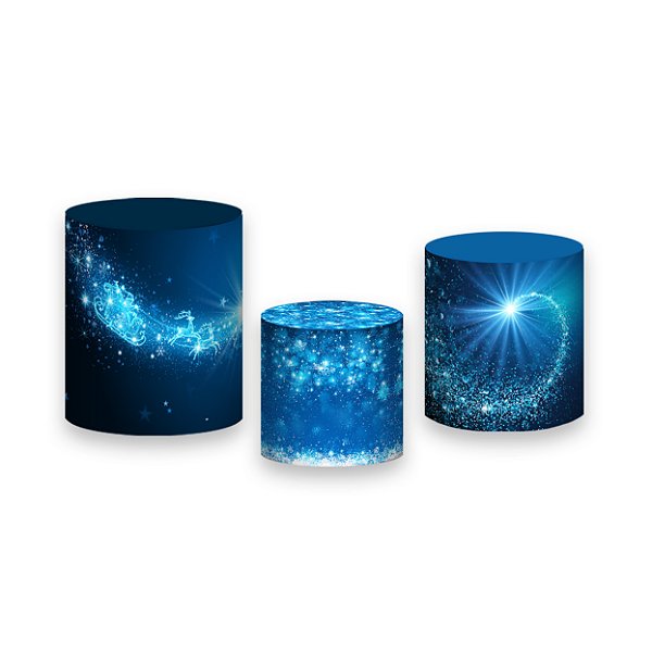 Trio De Capas De Cilindro - Natal Azul Efeito Iluminado 031