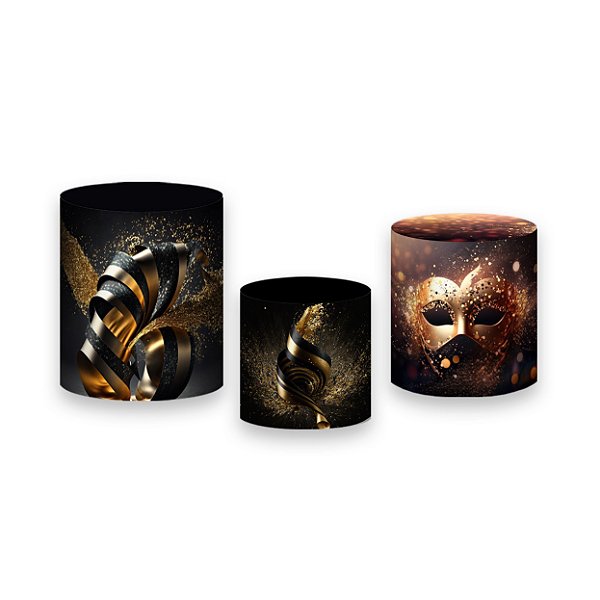 Trio De Capas De Cilindro - Máscara Preto e Dourado 015