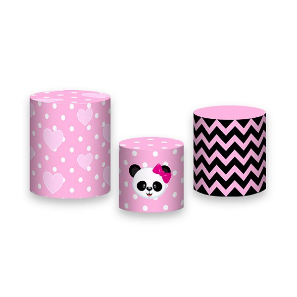 Trio De Capas De Cilindro - Panda Rosa Cute  002