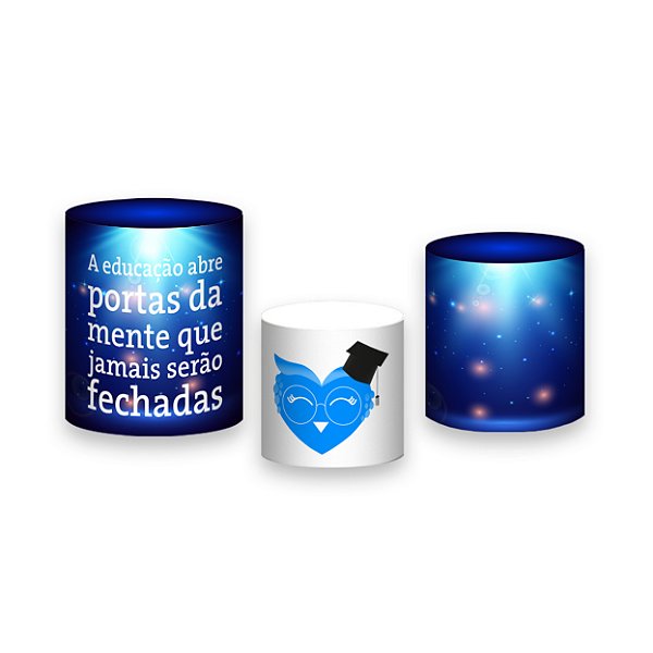 Trio De Capas De Cilindro - Profissão Pedagogia Efeito Brilho Azul 009