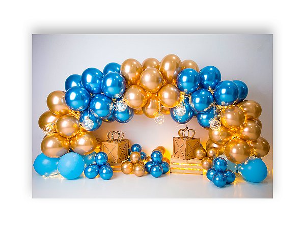 Fundo Fotográfico 2,20 x 1,50 - Balões Azul e Dourado Realeza 013
