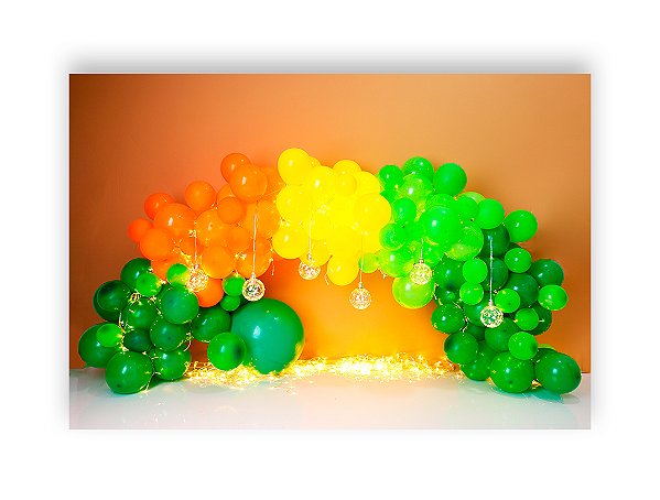 Fundo Fotográfico 2,20 x 1,50 - Arco de Balões Coloridos Laranja e Verde 015