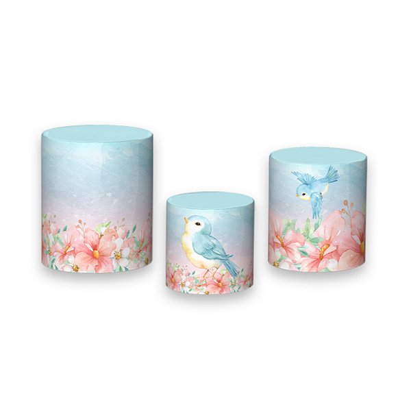 Trio De Capas De Cilindro - Jardim Azul Aquarela 001